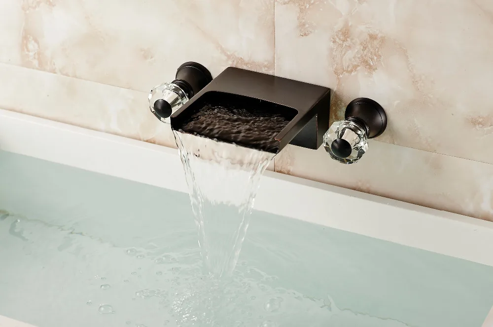

Wall Mounted Oil Rubbed Bronze Bathroom Basin Faucet Sink Mixer Dual Handles Tap