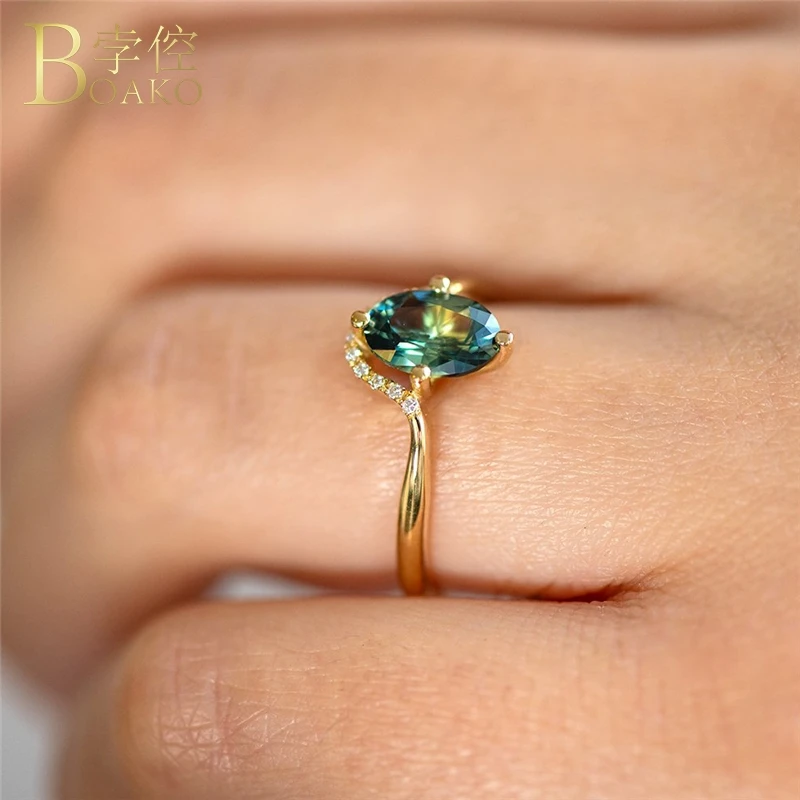 BOAKO изысканные циркониевые кольца для женщин кольцо с драгоценным камнем Свадебная вечеринка ювелирные изделия Винтаж зеленый циркон камень кольцо anillos Coroa девушка Z5
