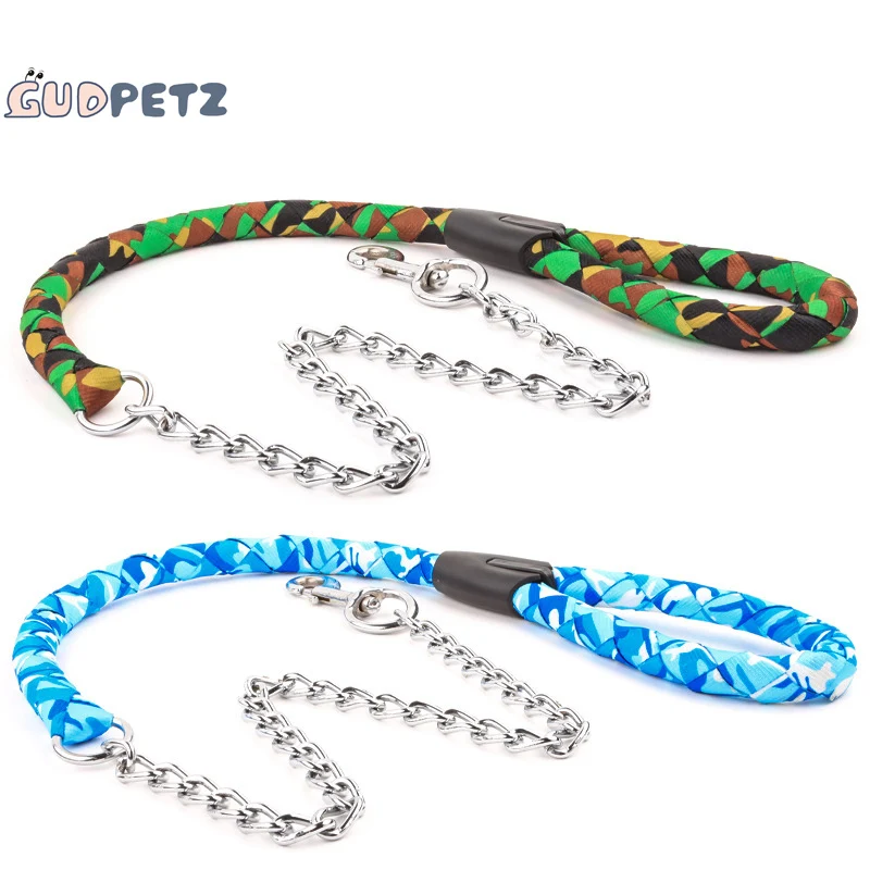 Rust Proof Dog Chain with Soft Nylon Handle Anti Bite Dog Leash for