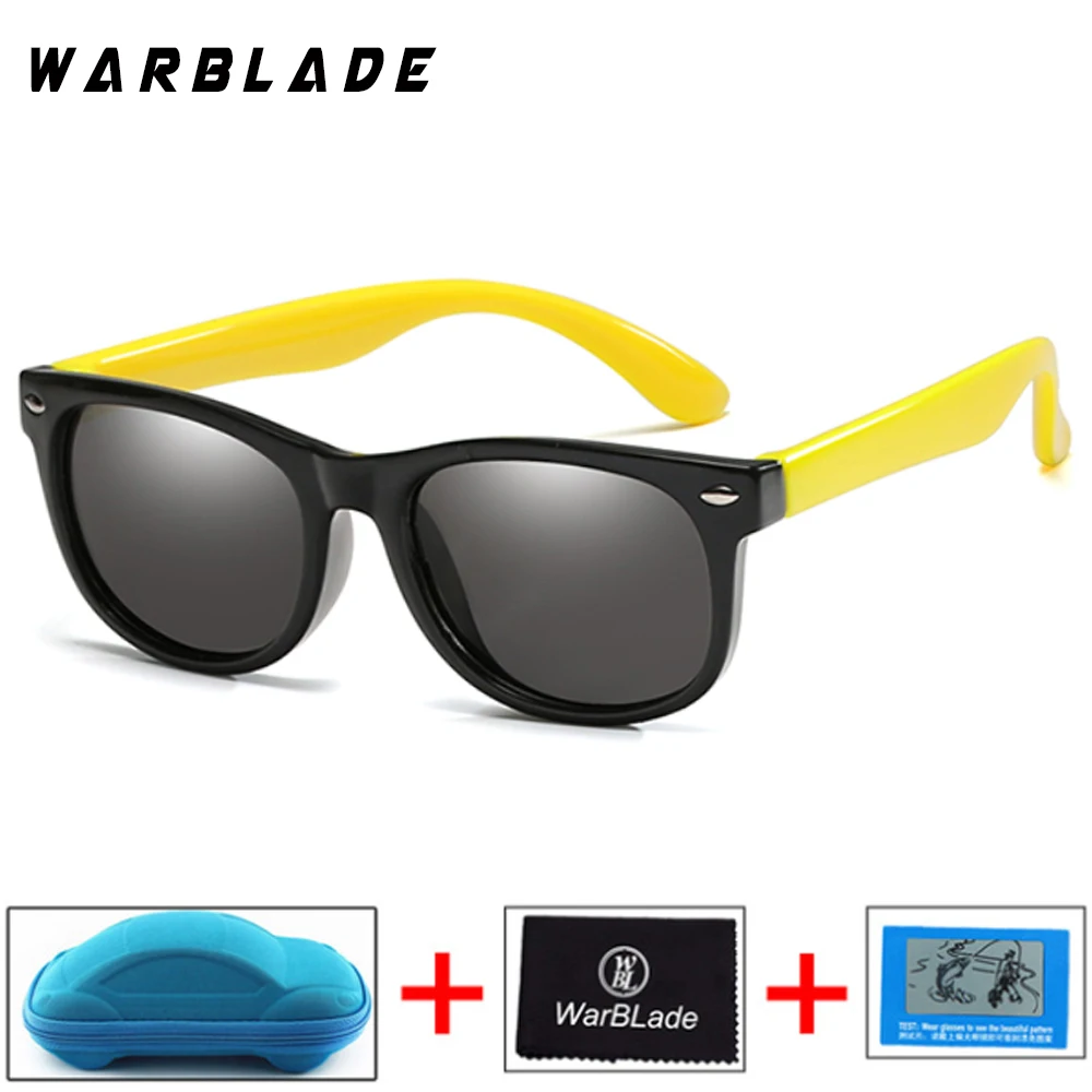 WarBLade Children Girls Safety Polaroid UV400 Kids Boys TR90 Polarized Sunglasses Mirror Sun Glasses Sport oculos With Case - Цвет линз: black yellow