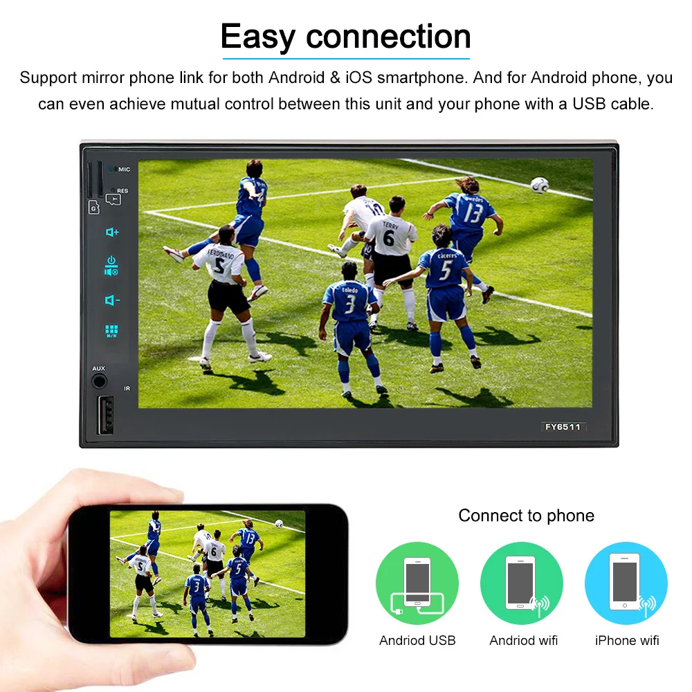 

Double Din Smart Android 6.0 Car MP5 MP3 Player 7 inch 1080P Touch Screen GPS Navigation with WiFi BT AM FM Car Multimedia