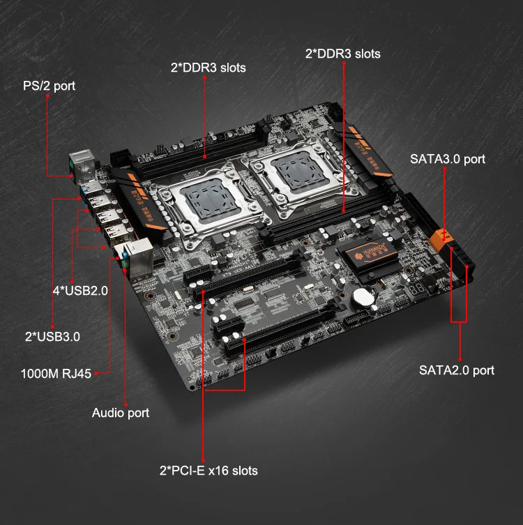 Аппаратное обеспечение ПК huanan Zhi dual cpu X79 LGA2011 материнская плата 64G ram REG ECC Dual cpu Intel Xeon E5 2670 V2 SR1A7 с кулерами