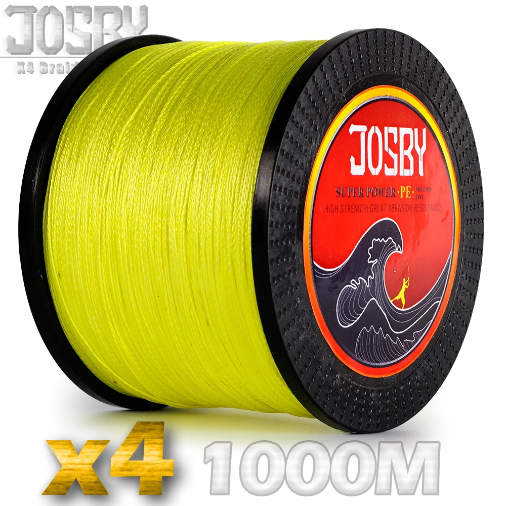 

JOSBY 1000m Fishing Line 4 Strands Carp Fishing Braided Wire PE Cord Pesca 9 Colors Peche Multifilament Strong 10-85LB