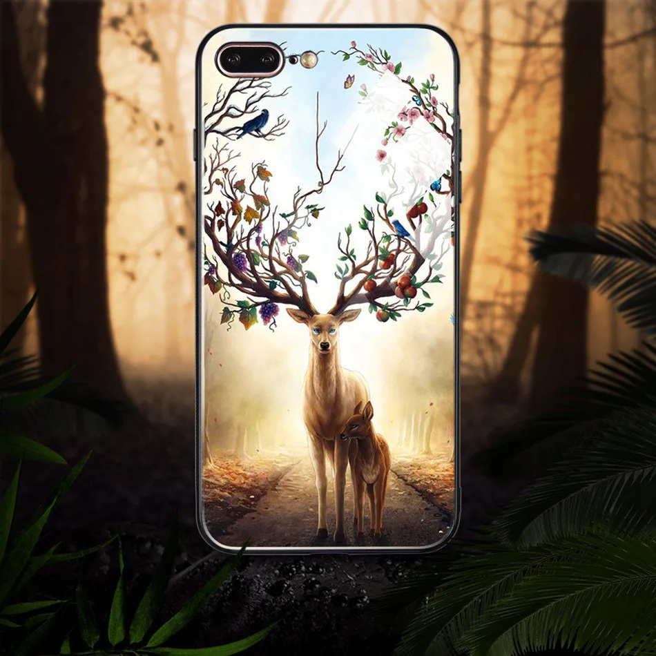 Tempered Glass Case For iPhone 7 6 8 6S Plus Case For iPhone X 10 HD Animal Pattern Soft Edge Back Cover Cases Protective Shell (14)
