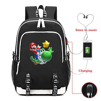 

Blue Sac A Dos Femme Mario 31-35 Black Bolsa Fashion USB Charging Music Laptop Backpack Men Travel Bag Mochila Mujer Tassen
