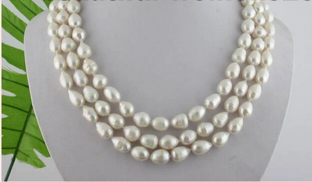 

FREE SHIPPING * Z1388 3row 12mm drip white freshwater pearl necklace 14KGP clasp