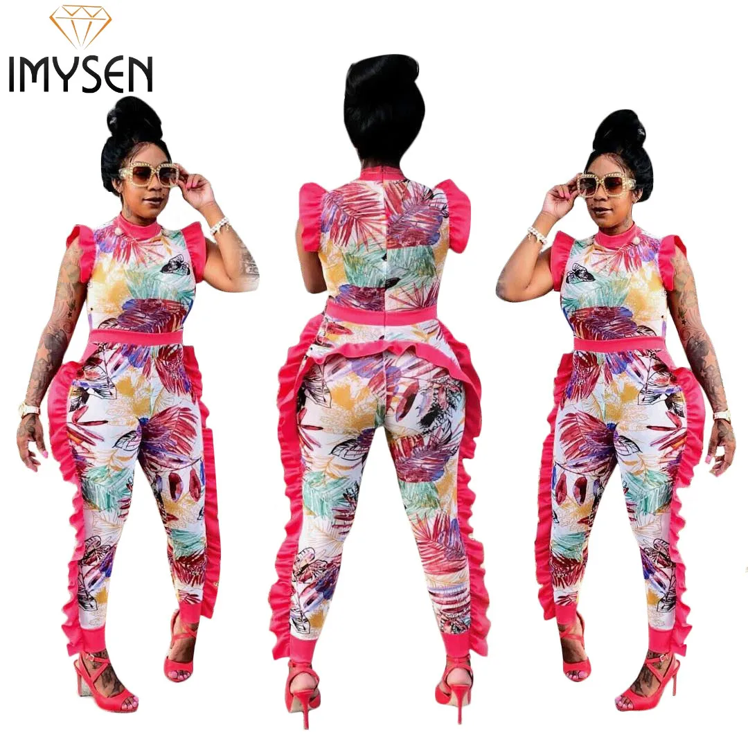IMYSEN 2018 Print Jumpsuit Women Sleeveless Plus Size Long Jumpsuits