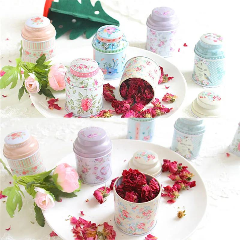 

Creative Vintage Style Print Flower Series Metal Tea Box Cute Tin Box Round Home Storage Case Iron Candy Container Gift