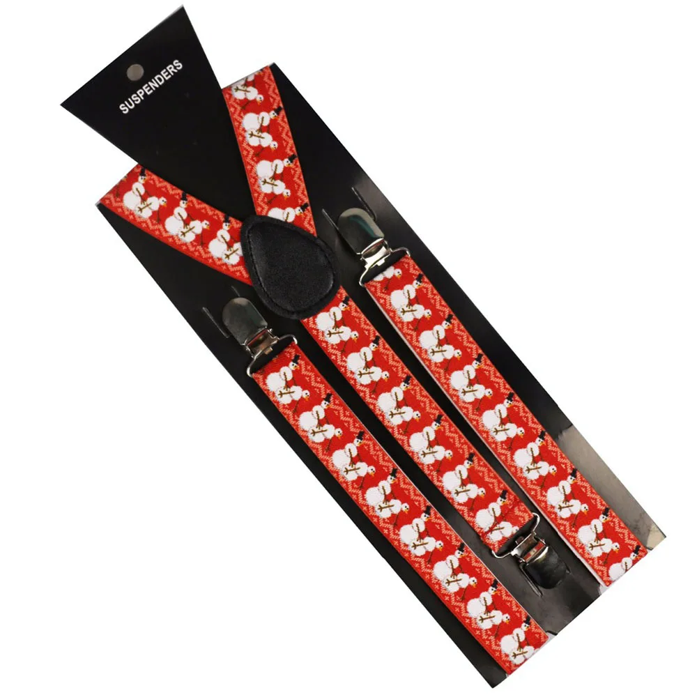 

Winfox Fashion Orange Cartoon Snowman Suspenders Women Men Suspender Clip-on Y-Back Braces Elastic Ladies Gift