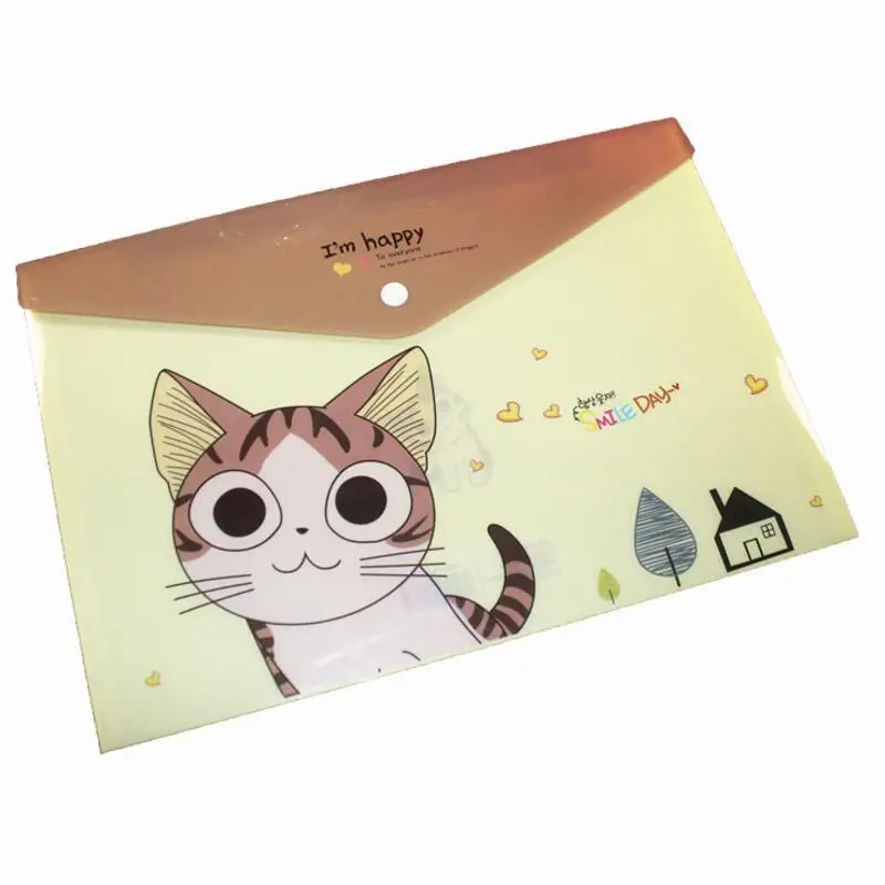 24Pcs/lot Cute Cheese Cat File Bag Folder Document Filing Products Kawaii PVC A4 Bag Office School Supplies