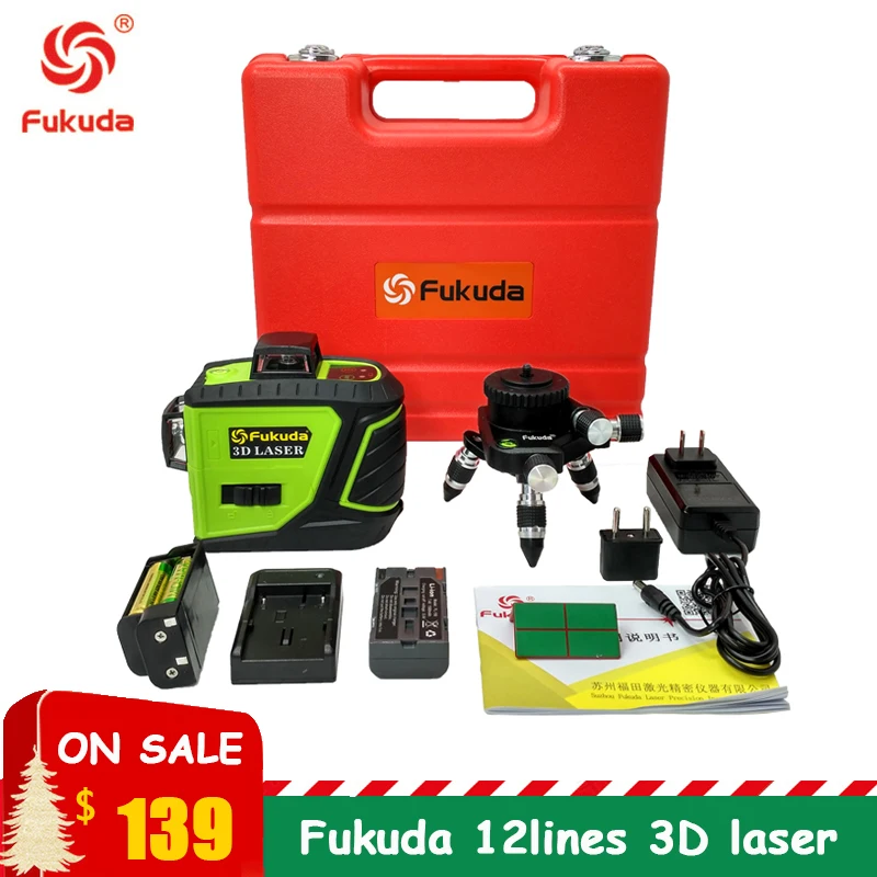 

Fukuda Upgraded version 12Lines 3D 93T Laser Level Self-Leveling 360 Horizontal And Vertical Cross Red and green Laser Beam Line