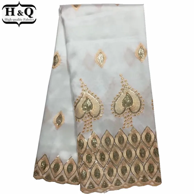 2018 White George Wrapper Fabric With Sequins, Embroidery