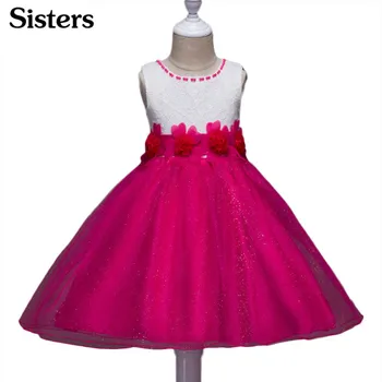 

SISRERS 2018 Children's Wear Girls Dress Flower Dress Pettiskirt Sleeveless with Lace Bow Kids Wear Wedding Dress