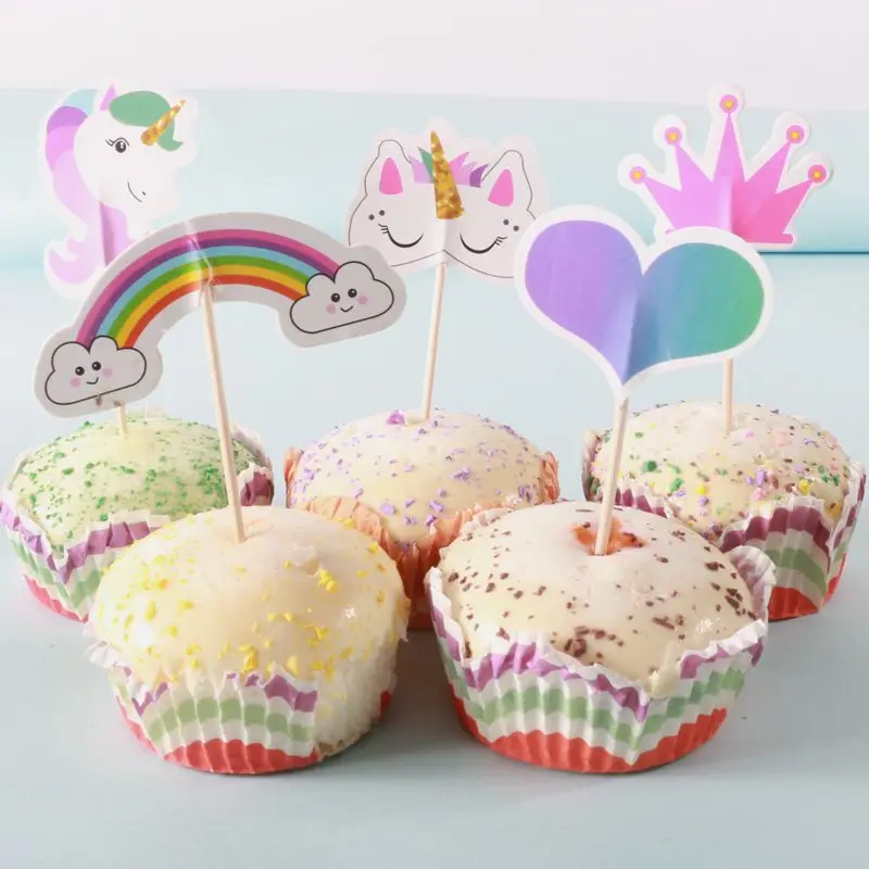 

24Pcs Cartoon Unicorn Theme Cupcake Topper Cake Decoration Birthday Party Decorations Kids Girl Baby Shower Party Supplies