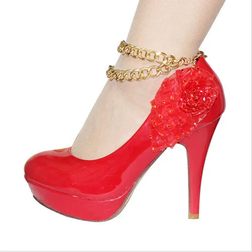 New Fashion Romantic Double Heels Chains Heavy Metal Fringed Anklets