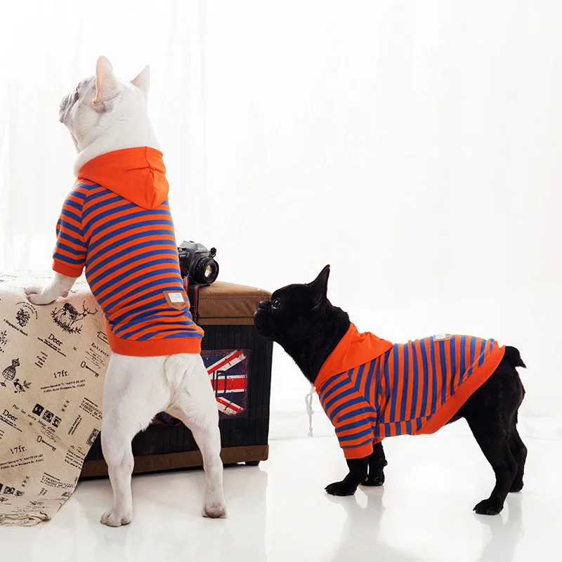 

Dog Clothes for Small Dogs Spring Autumn Hoodies for French Bulldog Chihuahua Cotton Sweater Striped Thin Outfit for Puppy Light