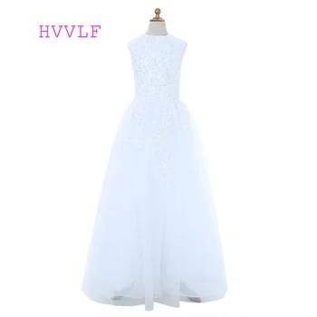 

White Flower Girl Dresses For Weddings A-line Cap Sleeves Bow Lace Beaded First Communion Dresses For Little Girls