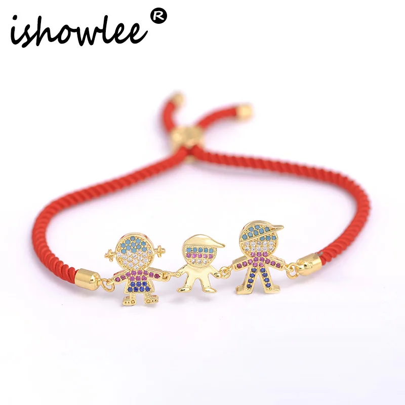 

ISHOWLEE Family Lovers Red Thread Bracelets for Family Pave Setting Gem Couple Gold Charm Bracelets 2019 Pulseras Jewelry sla37
