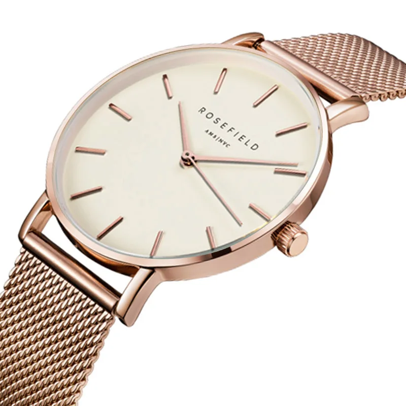 

Luxury ROSEFIELD Fashion Ladies Watch Rose Gold Women Watches Elegant Minimalism Casual Black Female Waterproof Clock for girl 2