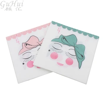 

100Pcs Pink Green Face Print Tissue Disposable Paper Napkin Event Wedding Party Birthday Guardanapo Baby Shower Decor Supplies