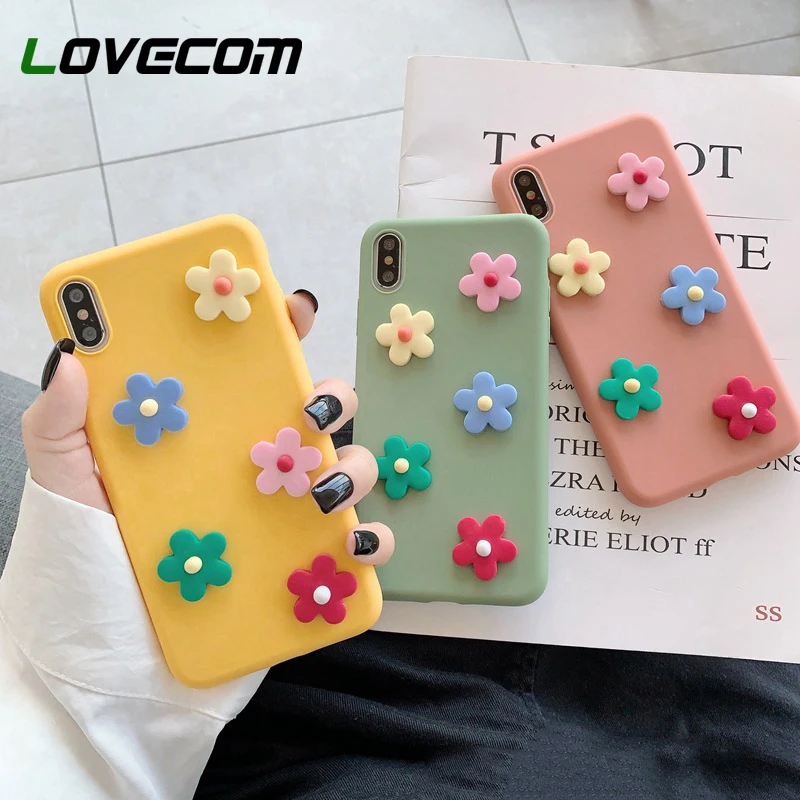 

LOVECOM Cute 3D Flowers Phone Cases For iPhone XR XS Max 6 6S 7 8 Plus X Soft TPU Full Body Floral Back Cover Coque Capa Gift