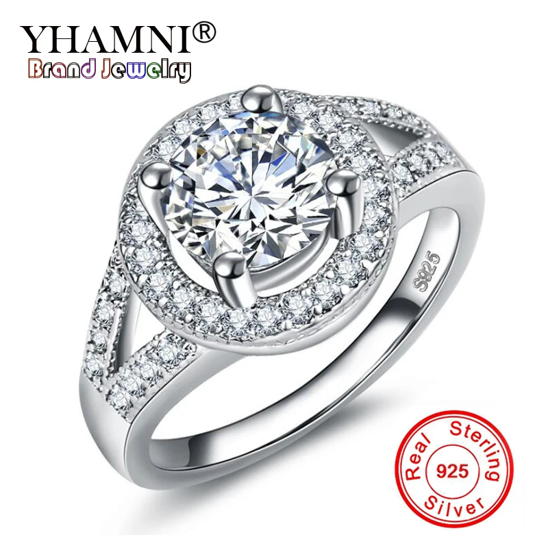 

YHAMNI Original 100% 925 Sterling Silver Ring Round 8mm CZ Zircon Engagement Wedding Rings Fashion Jewelry For Women YRA042