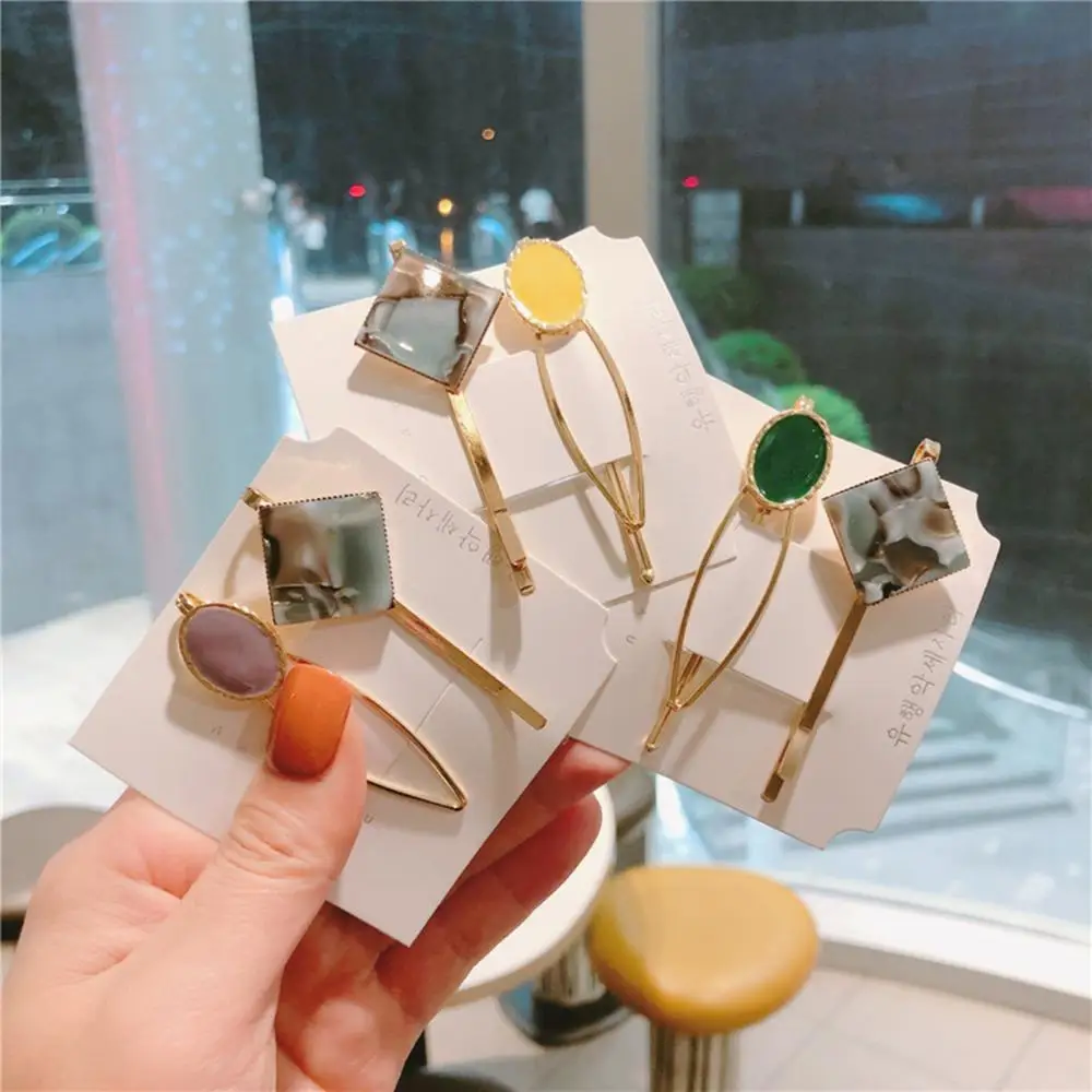 

2pcs/set Women Elegant Candy Color Acetate Geometric Hairpins Girls Sweet Barrettes Headband Hair Clips Fashion Hair Accessories