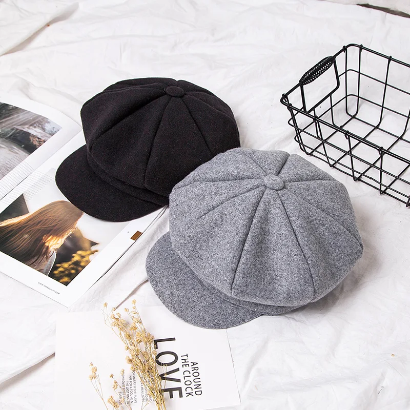 

Cute Solid Vintage Winter Beret Hats For Women Dome Octagonal Hat For Girls Winter Octagonal Cap Cotton Casual Newsboy Hats Girl