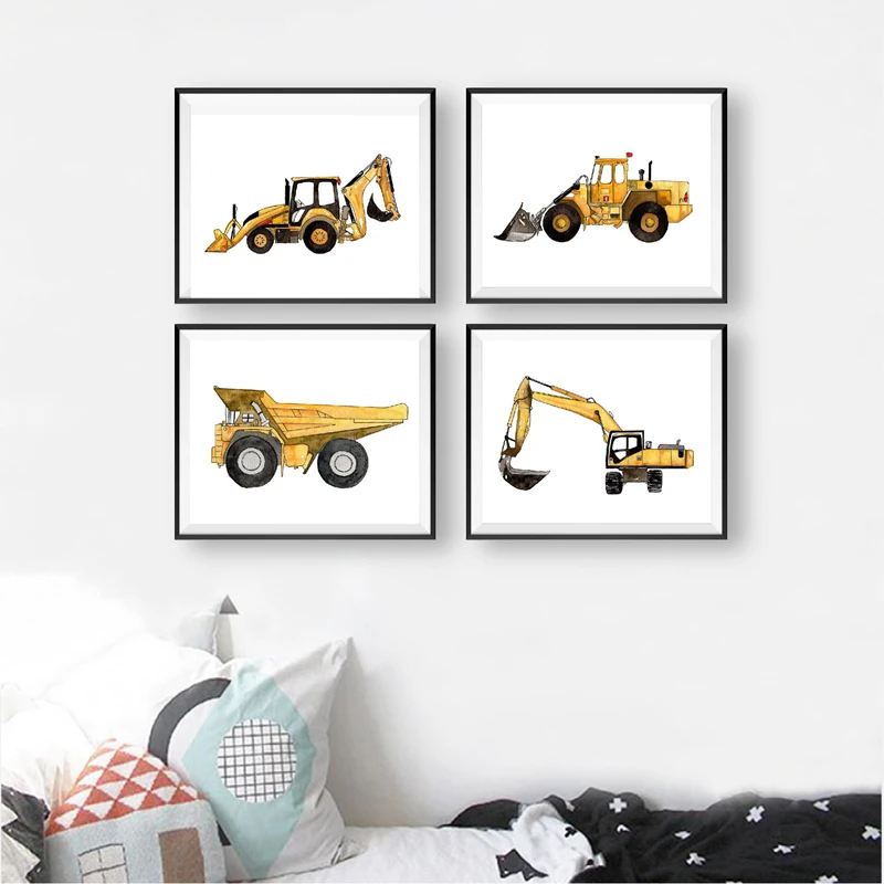 Construction Vehicle Canvas Art Prints Kids Room Decor