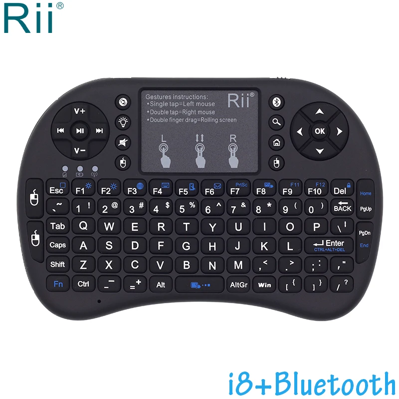 Rii i8+ мини беспроводная bluetooth-клавиатура с подсветкой, Воздушная мышь с тачпадом для Android tv Box, мини-ПК, проекторов, ноутбуков