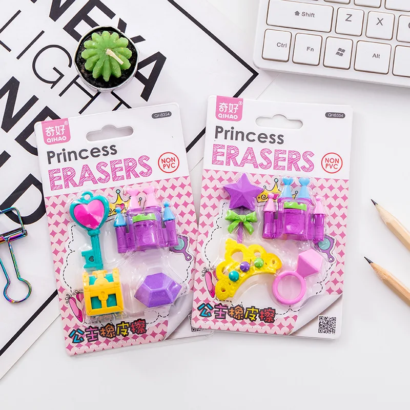10 set/lot Creative Princess Castle blister card eraser / rubber eraser suit / student eraser