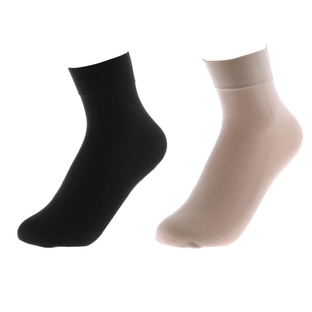 2Pairs Fashion Women Autumn Winter Warm Socks Ladies Girls Solid Color Wide Mouth Nylon Ankle Socks Black/Nude Short Socks