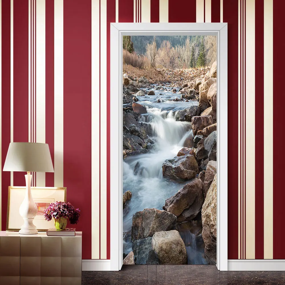 3D Spectacular Waterfall Door Stickers DIY Mural Selfadhesive Wallpaper Removable Waterproof Poster Stickers Home Decor Decals