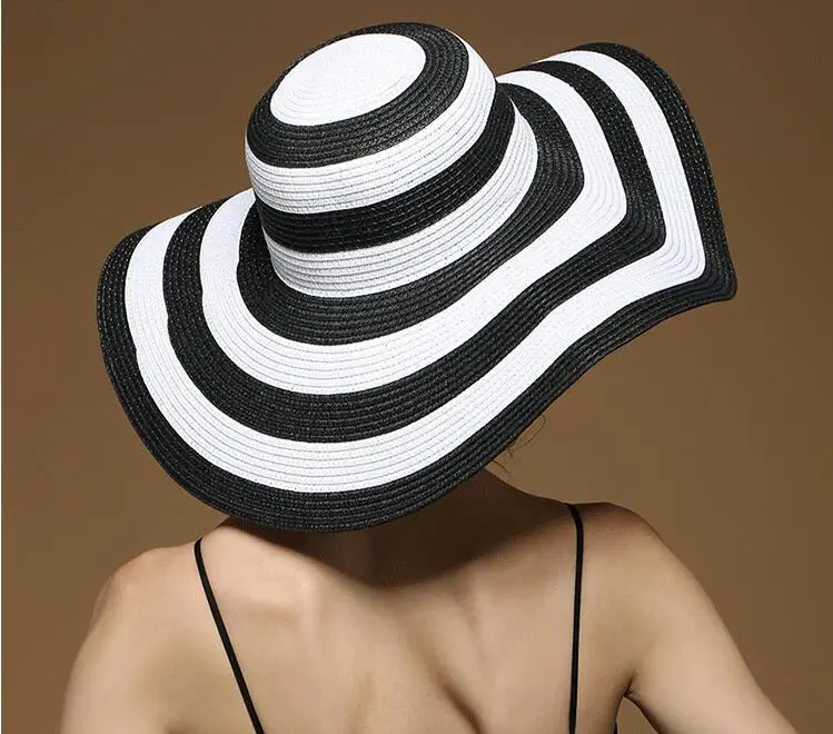 

Summer Women's Foldable Wide Large Brim Beach Sun Hat Straw Beach Cap For Ladies Elegant Hats Girls Vacation Tour Hat