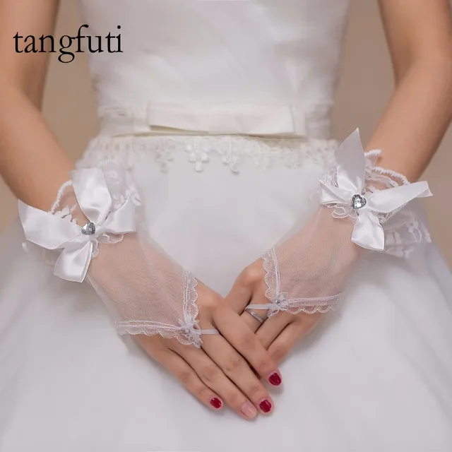 Fingerless Bridal Gloves Short Wedding Bow Fingerless Bridal Gloves Short Wedding Bow Accessories 2018 Luvas De Noiva