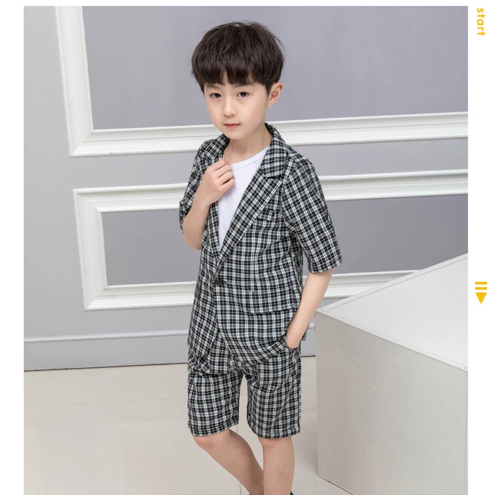 

Children Blazers Suit for Weddings Boys Cotton Jacket+Pants 2 pieces/set Kids Plaid Formal Costume for Party Boys Fashion Outfit