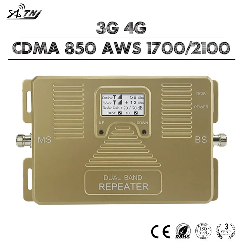 

ATNJ 3G 4G Mobile Signal Booster CDMA 850 AWS 1700 2100 Cellphone Signal Repeater 70dB Gain 4G LTE Amplifier With LCD Display