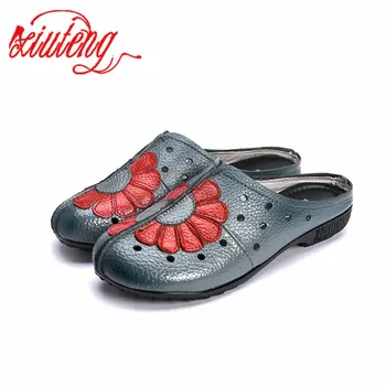 

2019 Women Shoes Flat Genuine Leather hand-made Ladies Cow Leather Flat Shoes Yellow/Gray/red Casual Flats Woman Moccasins(