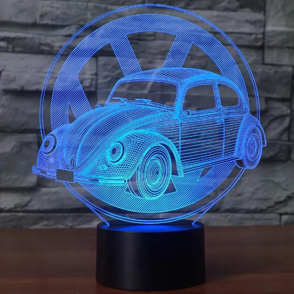 Новинка 3D Beetle Автомобильная моделирующая Светодиодная настольная лампа 7 цветов меняющая иллюзию ночной Светильник Usb сенсорный светильник прикроватный Декор