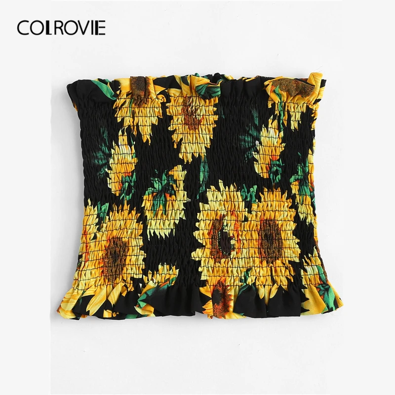 COLROVIE Топ без лямок с цветочным рисунком, плиссированная рубашка, Boho, укороченный топ, женская одежда, летние каникулы, женские рубашки, праздничный жилет