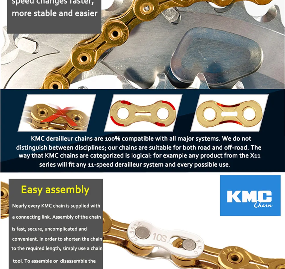 Clearance KMC chain x11 x11L x11sl X11ept x11el x11.93 gold silver for MTB/Road Bike fo Shimano/SRAM 11 speed 116L /chain bike Full hollow 4