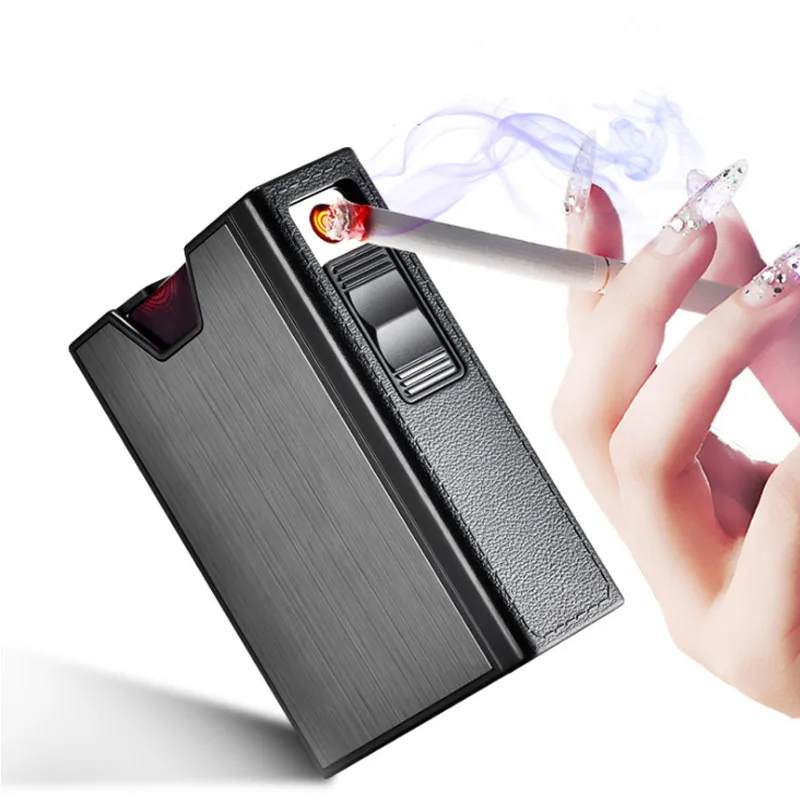

(20 sticks ) Metal Electronic USB Cigarette Case With Charging Electric Windproof Lighter Separable Cigarette Box Smoker Gift