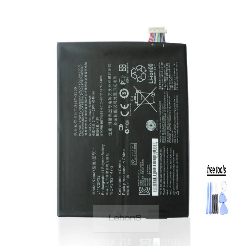 

LehonS 1x New Arrival Tab Battery + Tools Tablet Batteries for Lenovo L11C2P32 Idea tab S6000-F S600H A7600 L12D2P31 23Wh