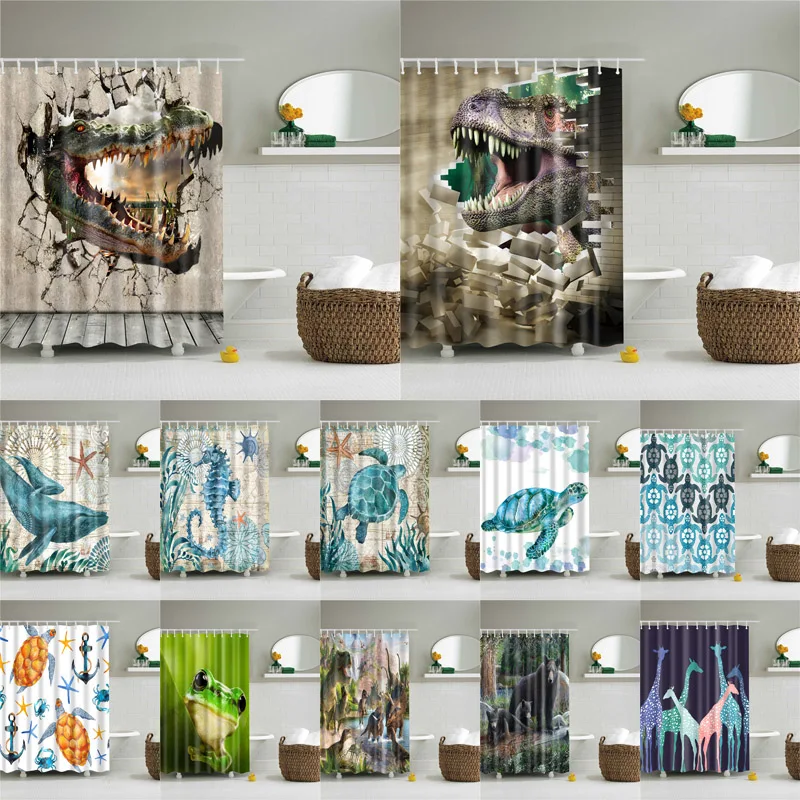 

High Quality Waterproof Polyester Shower Curtain Decoration Bathroom Curtains Animals Pattern Dinosaur,Frog,Giraffe,Turtle