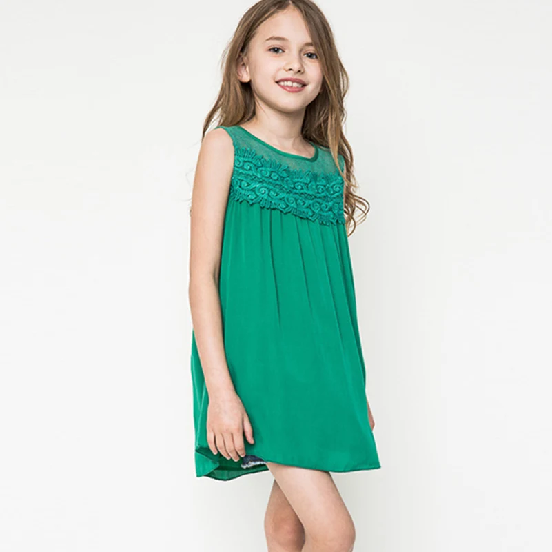 

Summer Girls Vest Dresses Cotton Kids Party Clothing Costume Dress Solid color lace decoration Girls Clothes Bohemian Dress