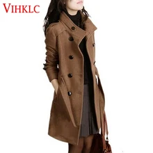 Женский Тренч, шерстяное пальто, зимнее приталенное двубортное пальто, зимнее пальто, Длинная Верхняя одежда для женщин, пальто большого размера Y707