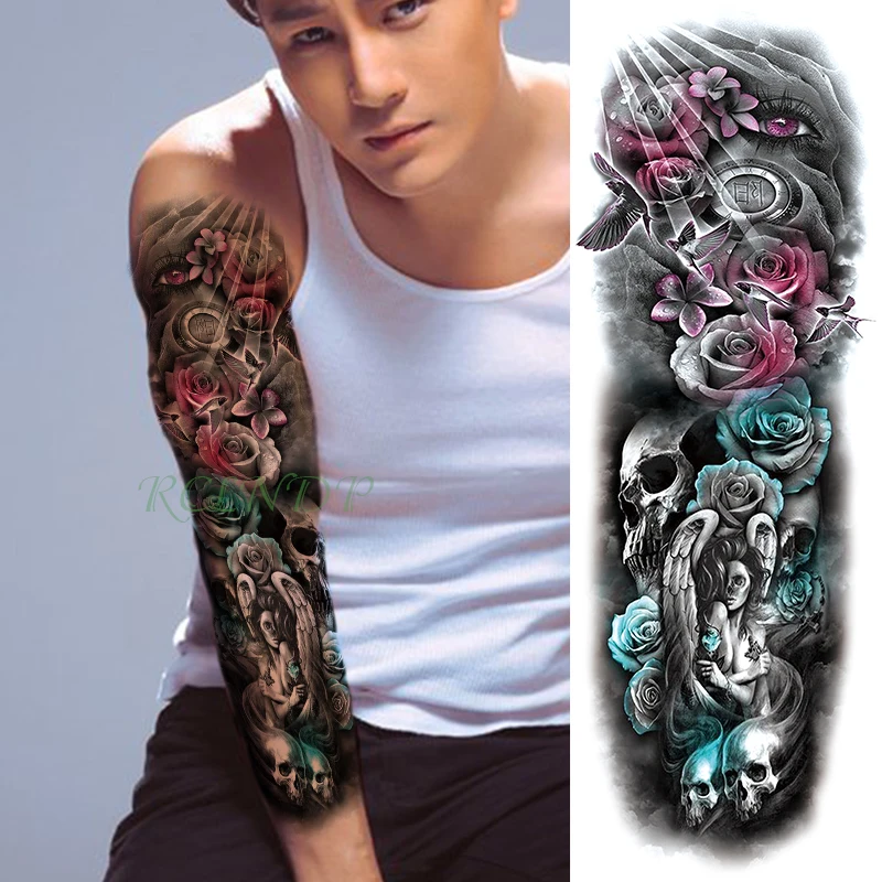 Waterproof Temporary Tattoo Sticker carp fish flower full arm fake tatto flash tatoo sleeve large size for girl men women lady