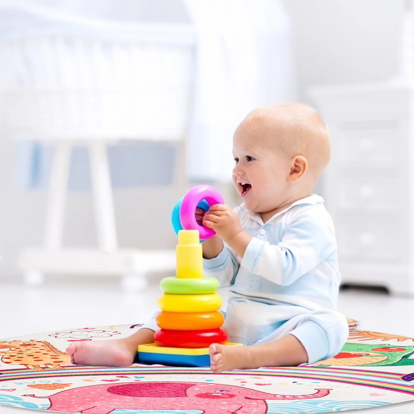 

1pcs Round Cartoon Animals Baby Infant Crawling Play Mats Rugs Floor Carpet For Kids Room Birthday Beach Party Decoration Gift