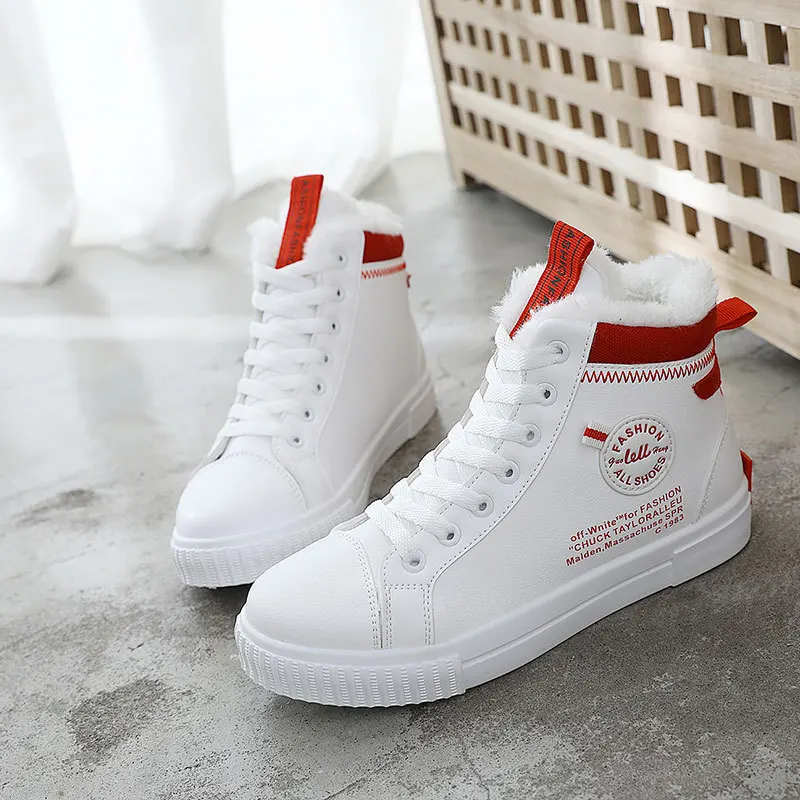 

Winter Women Cotton Shoes Warm Fleeces Snow Boots with Fur High Top Lace-up Sneakers Anti-skid Waterproof Student Ankle Boots
