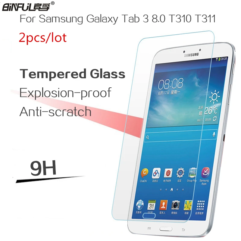 

2pcs Tempered Glass Screen Protector For Samsung Galaxy Tab 3 8.0 T310 T311 Tablet Toughened Protective Film